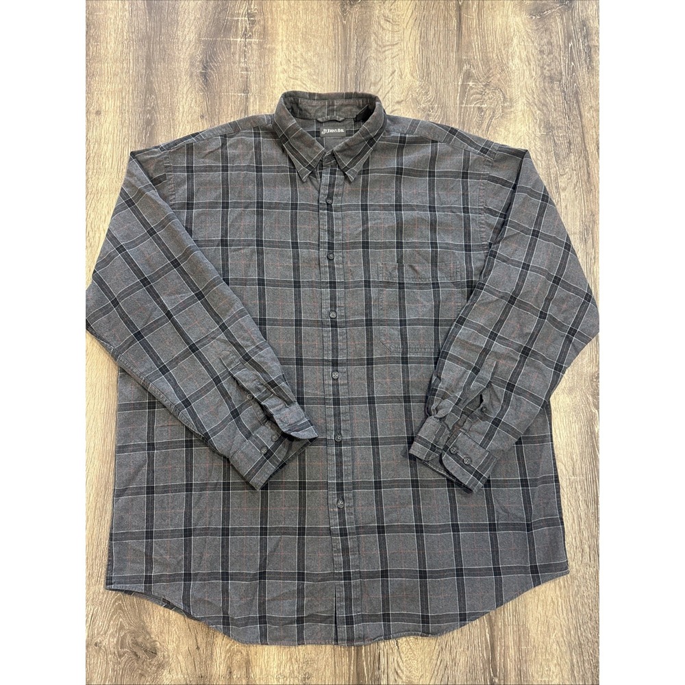 St John's Bay Shirt Authentic Mens Gray Plaid Long Sleeve Button Up Size XL